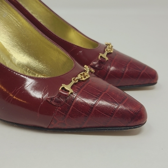 Escada | Women's Vintage Red Alligator Embossed Italian Heels (Size 8B) - Picture 3 of 15